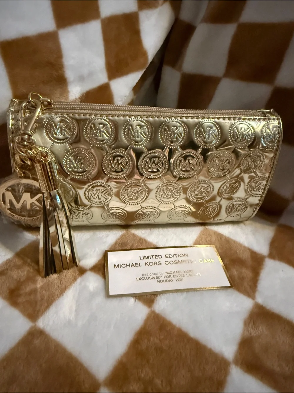 Michael Kors Limited Edition Gold Metallic Monogram Cosmetic Bag EC